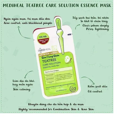 Mặt nạ chứa tinh chất trà xanh ngăn ngừa mụn (24ml) Mediheal Teatree Care Solution Essential Mask Ex